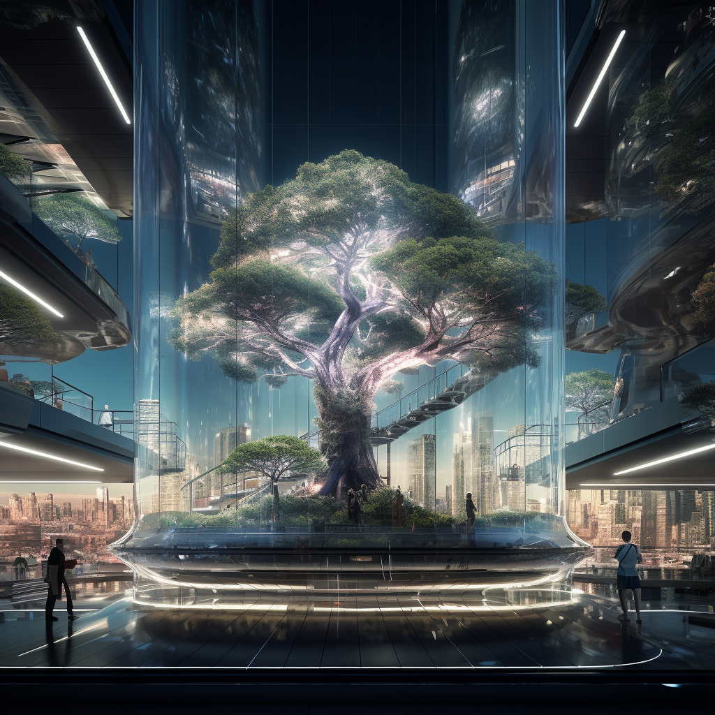 Digital screens on giant tree