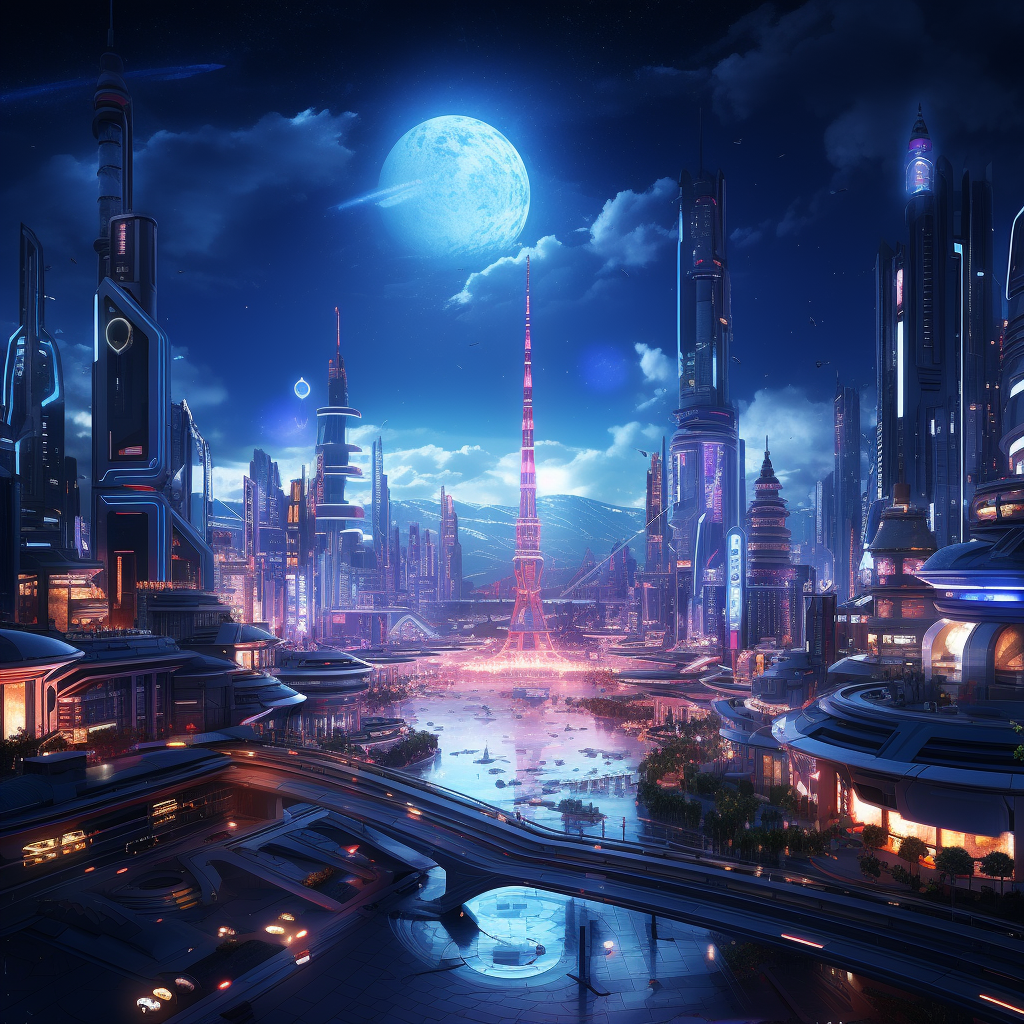 Cityscape in the Futuristic Night