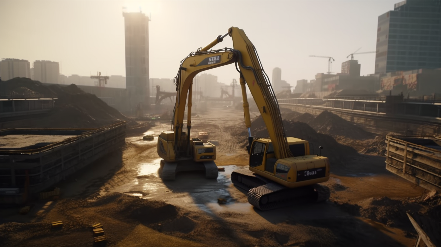 Autonomous machinery at futuristic construction site