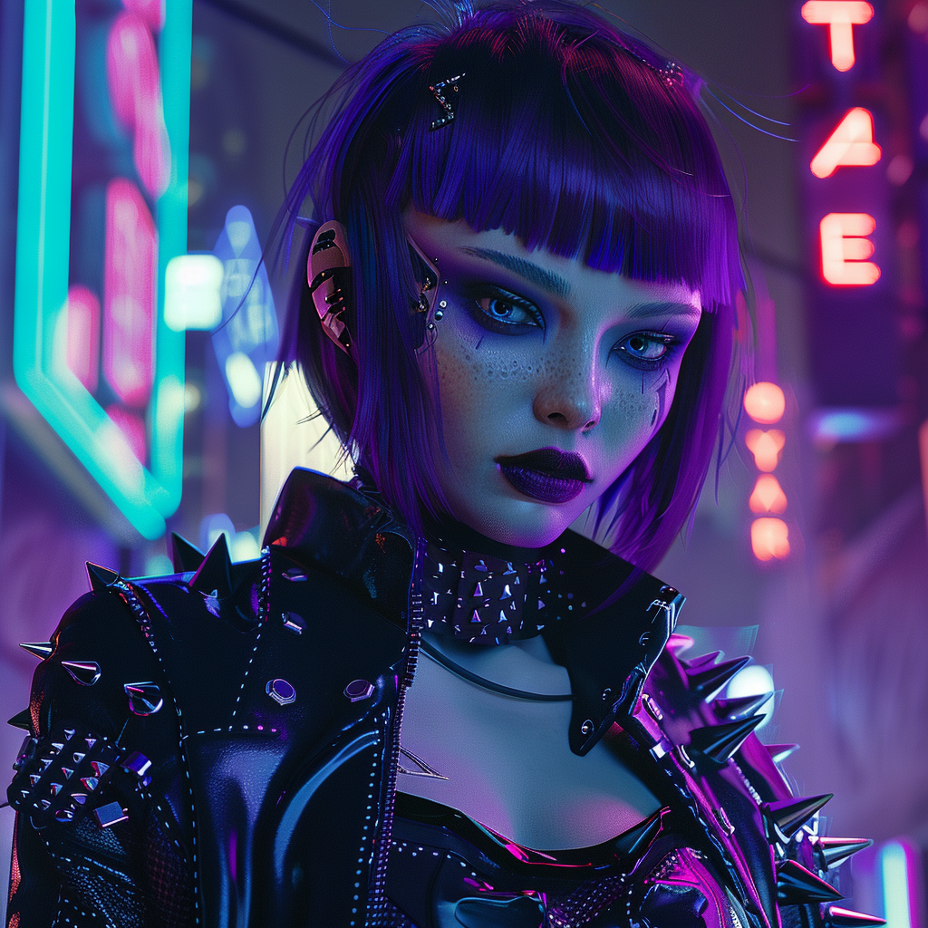 Female character in cyberpunk aesthetic