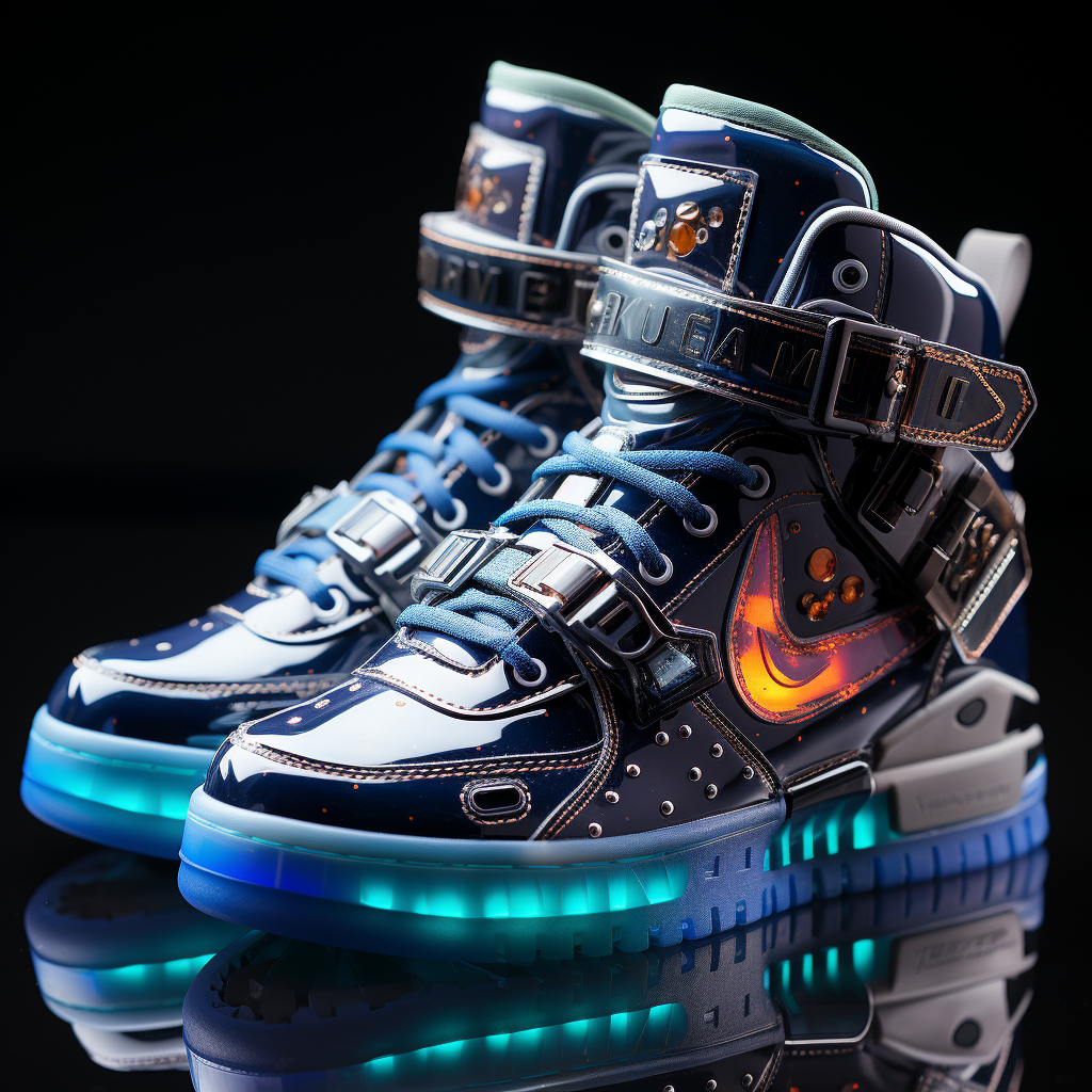 Futuristic cyberpunk sneaker on neon-lit surface