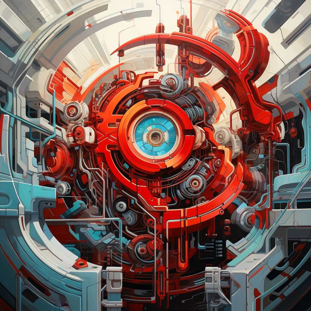 Abstract futuristic engine with dynamic interlocking elements