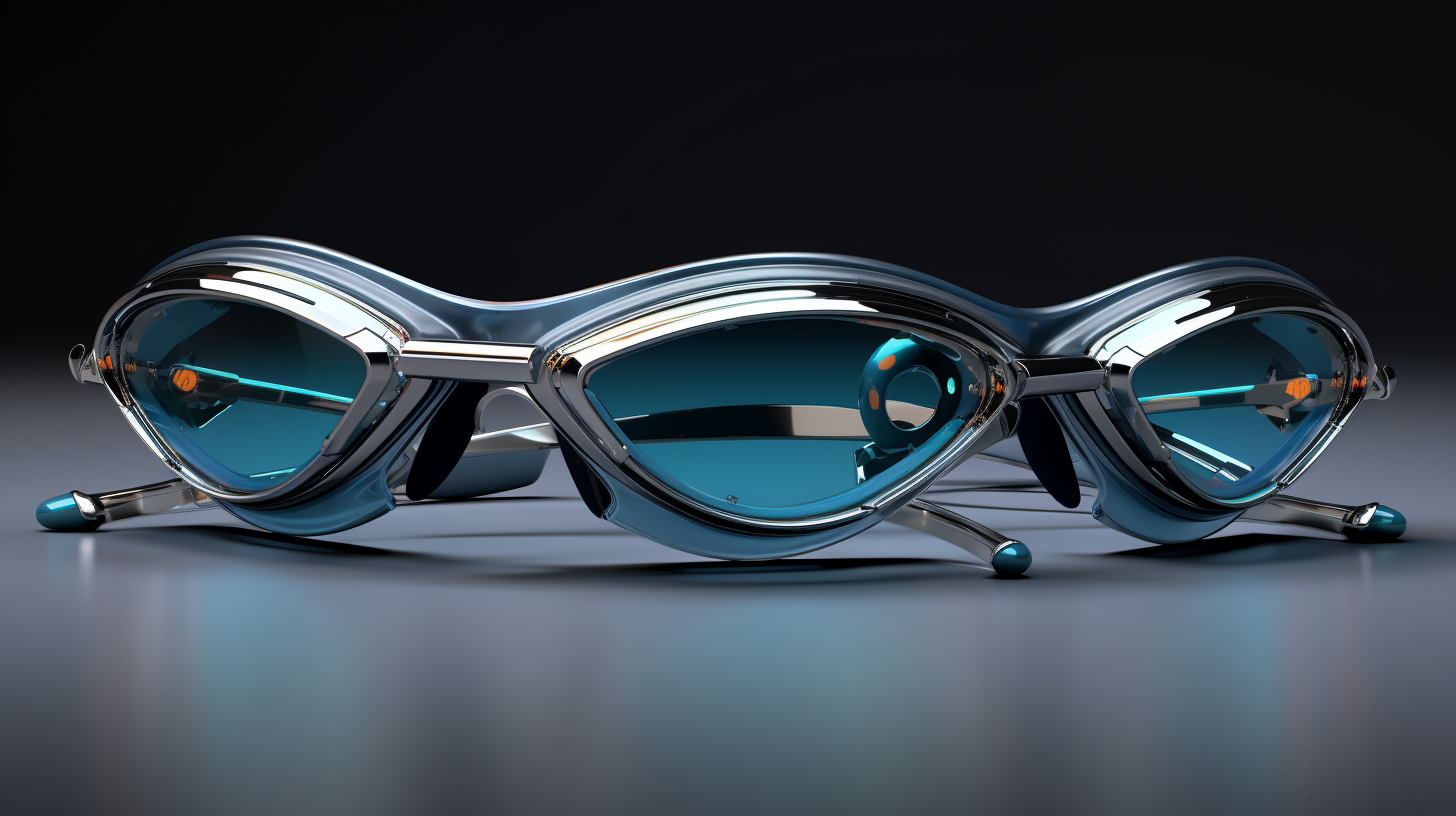 Futuristic eyeglasses in blueish gunmetal