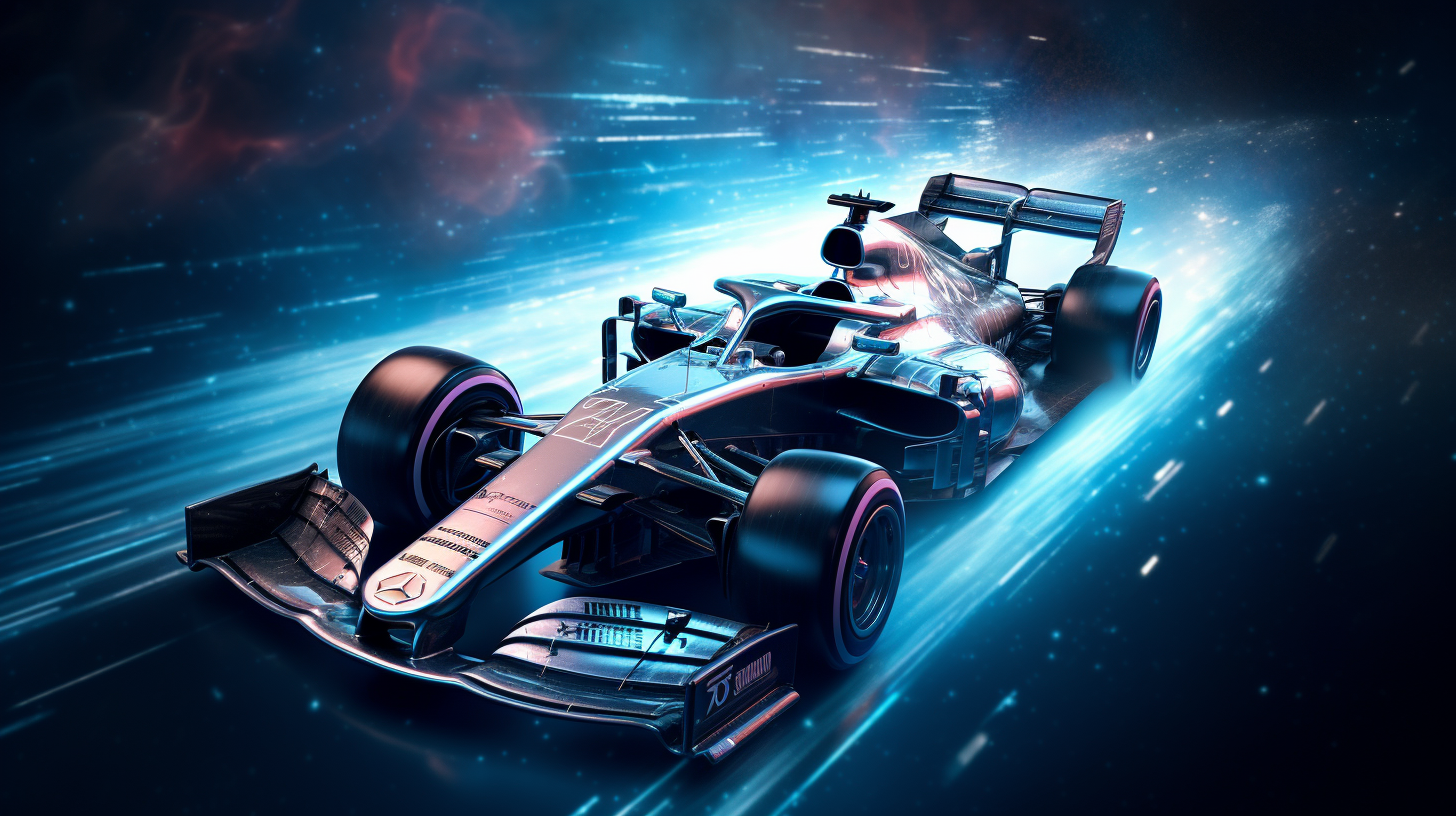 Futuristic Formula One car with laser headlights