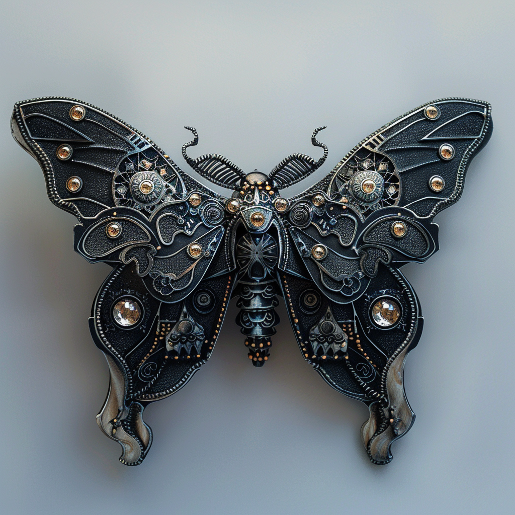 Shiny futuristic metal moth design