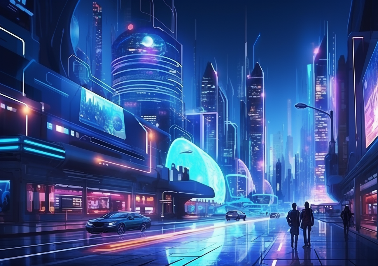 Vibrant neon cityscape at night