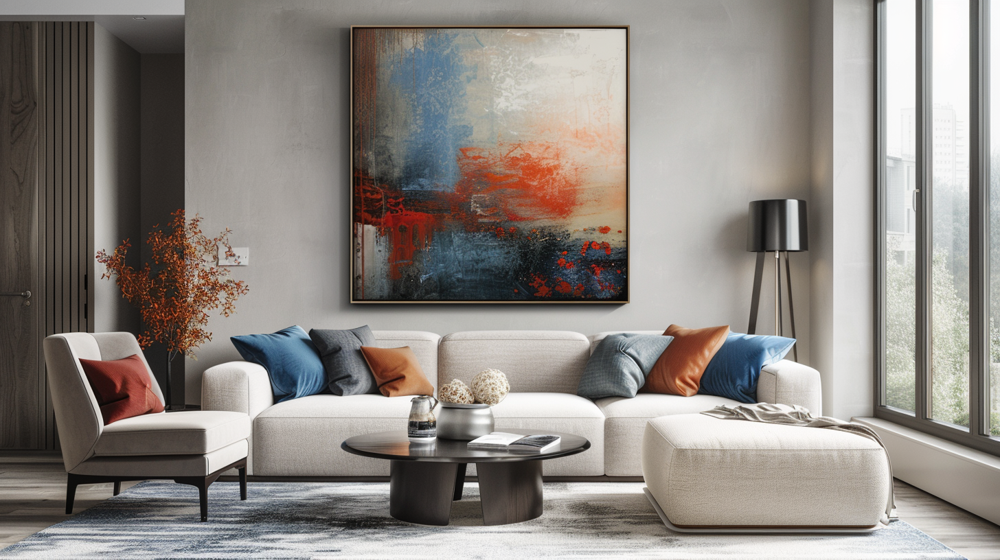 Modern living room with futuristic painting