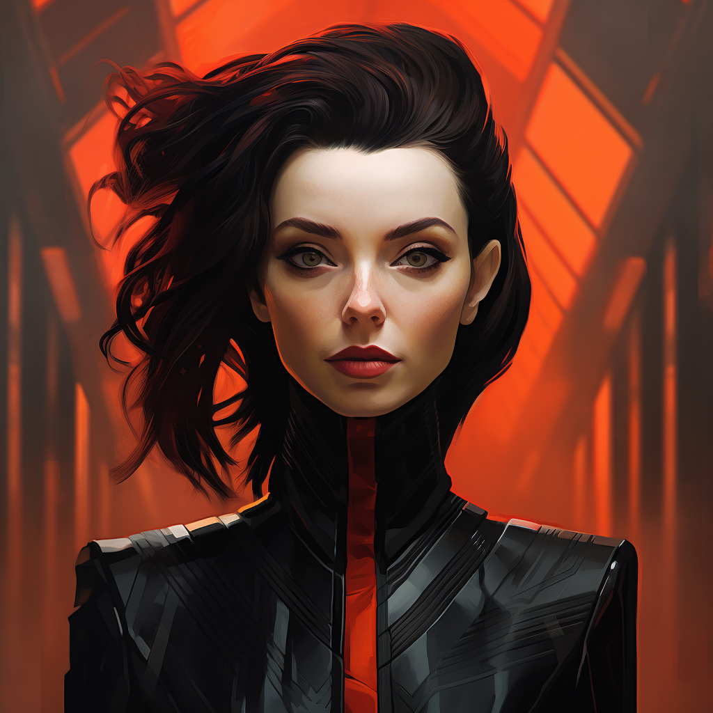 Stylish woman in futuristic red and black suit