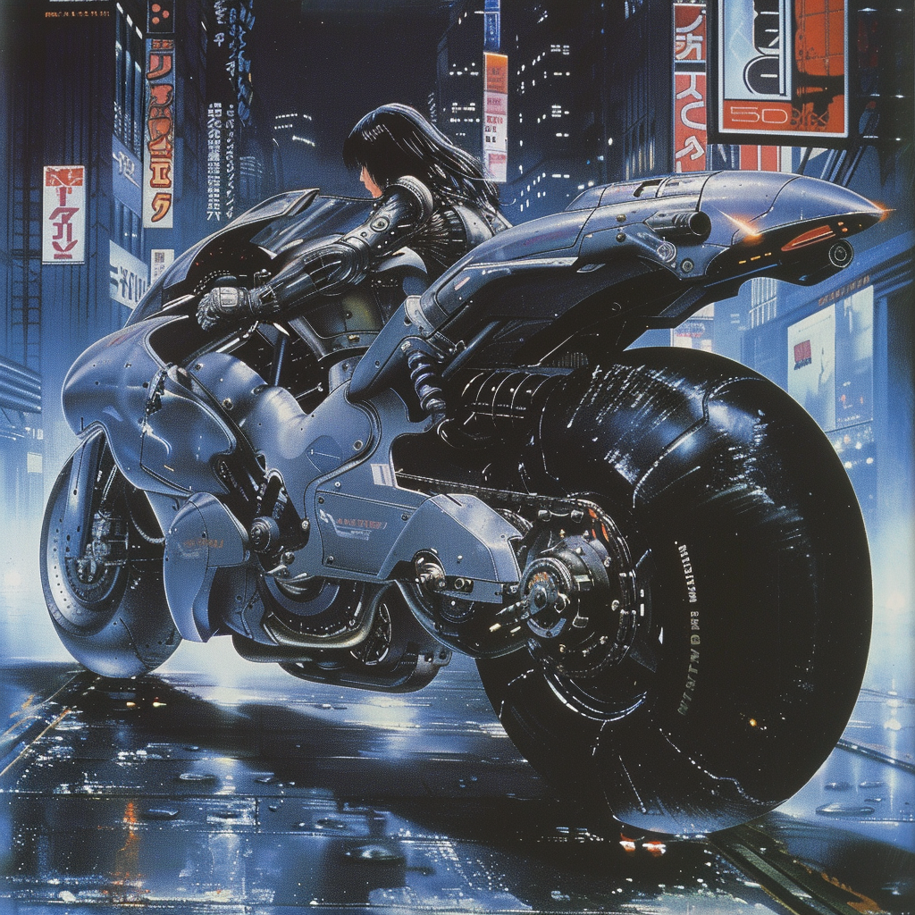 Seinen brutal anime style motorcycle world