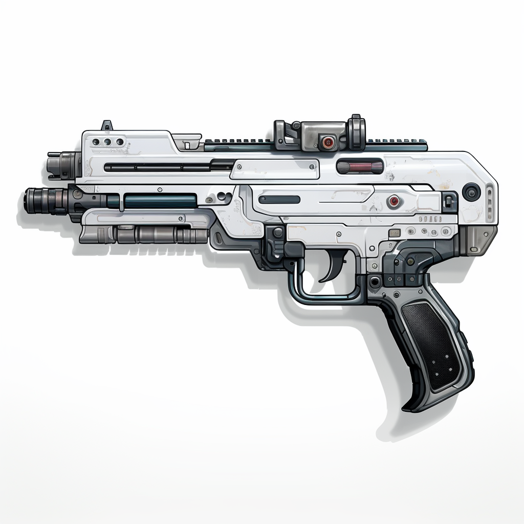 Futuristic submachine gun with angel engravings