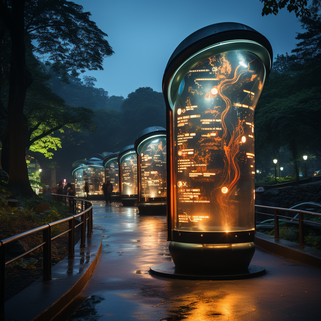 Interactive wayfinding signboard in futuristic park design