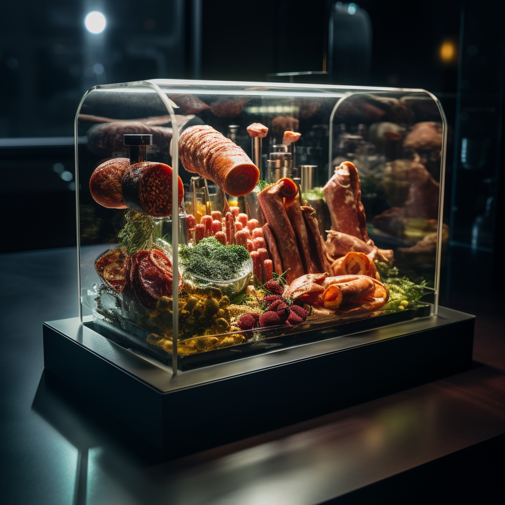 Wax Model of Charcuterie Board displayed in futuristic sci-fi museum