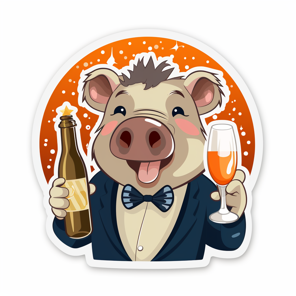 Cute warthog toasting with martini glass