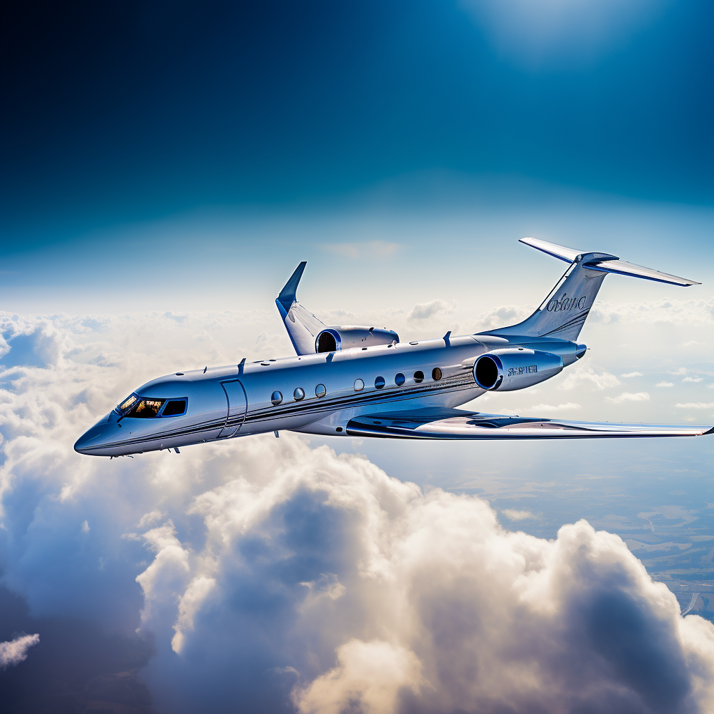 Gulfstream G650 airplane with newspaper livery in blue skies