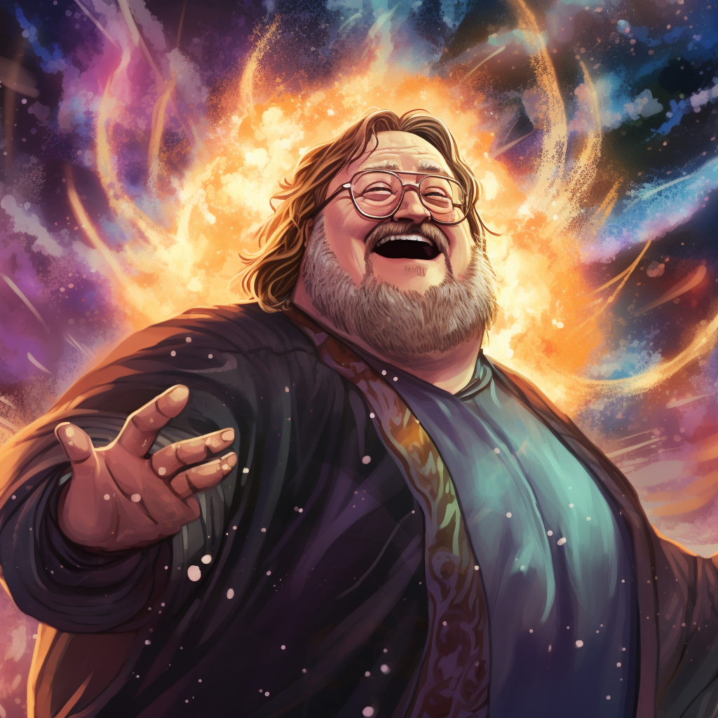 Gabe Newell as a powerful wizard