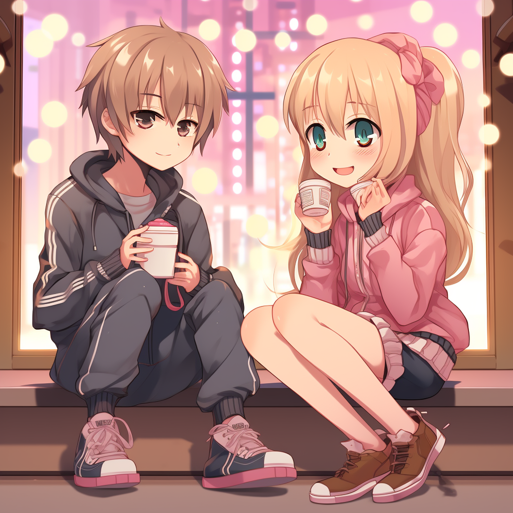 Blonde anime girl tells boy to wear shoes at hangout