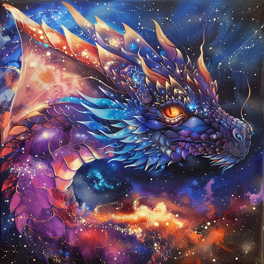 Dragon demon face in galaxy print