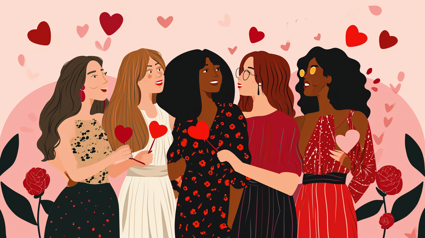 Group of female friends celebrating Galentines Day