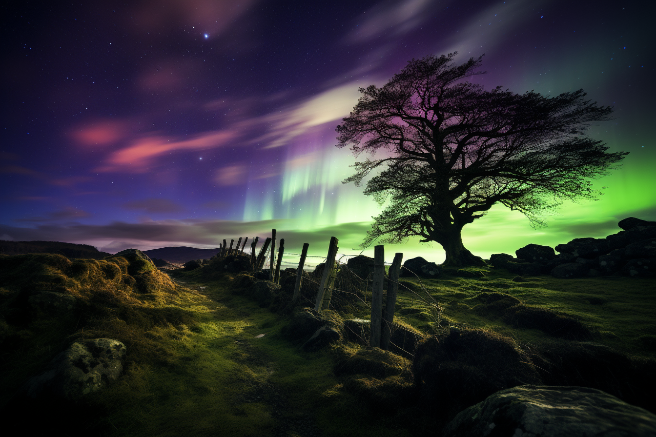 Galician landscape with mesmerizing Northern Lights