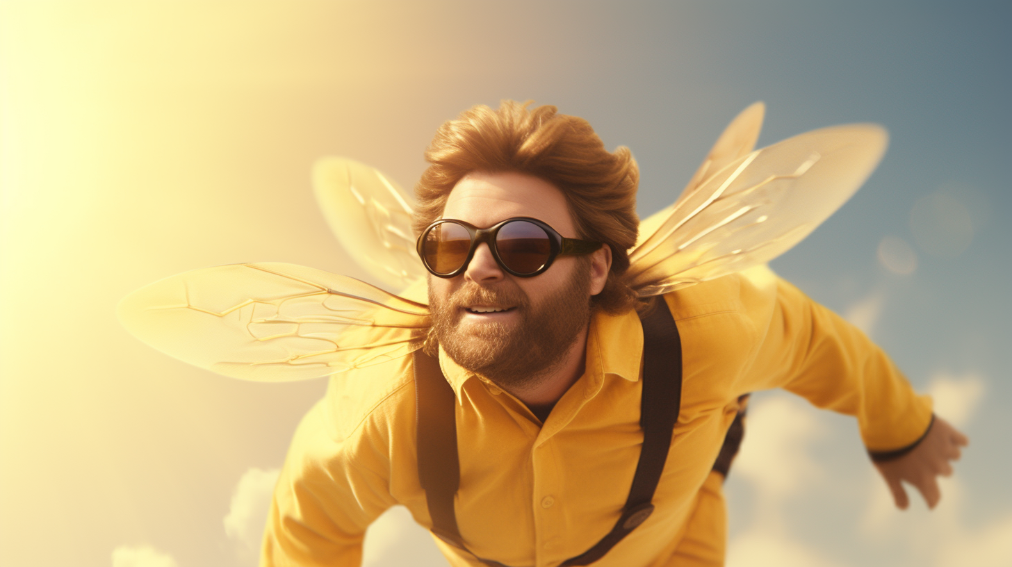 Zach Galifianakis as a photorealistic flying bee