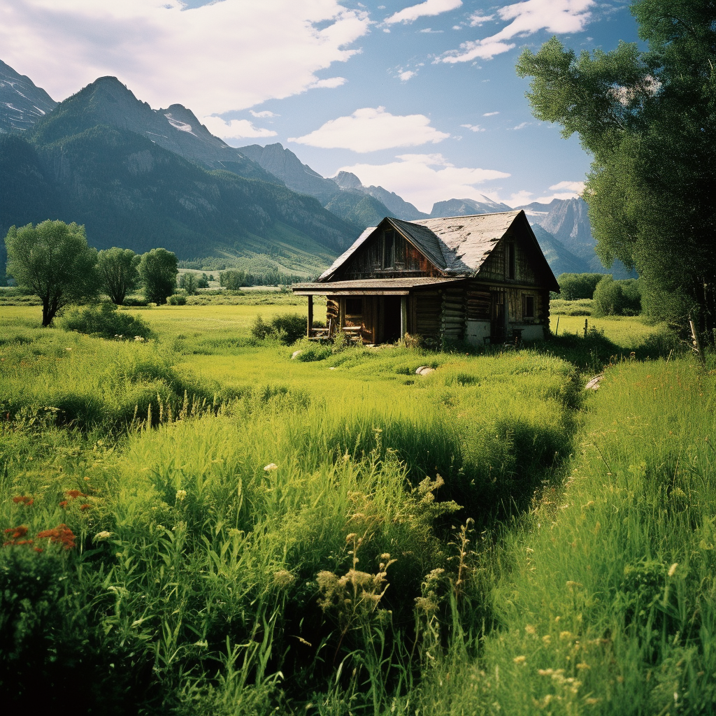 Beautiful Gambrel Roof Cabin in Grassy Meadow