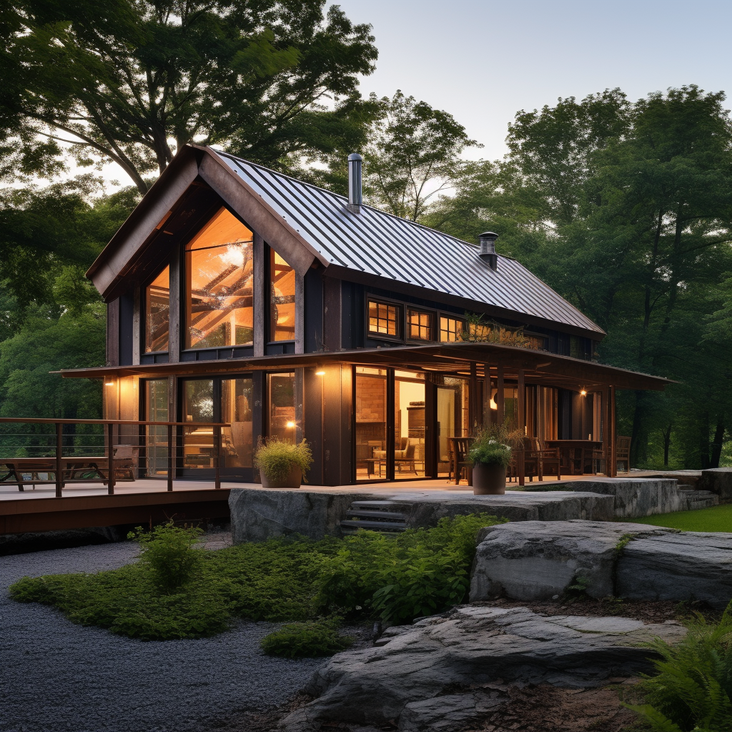 Beautiful log cabin with modern corten steel addition