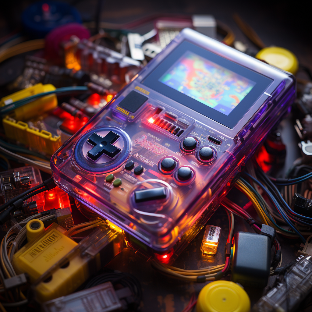 Close-up of Game Boy Console with Transparent Shell