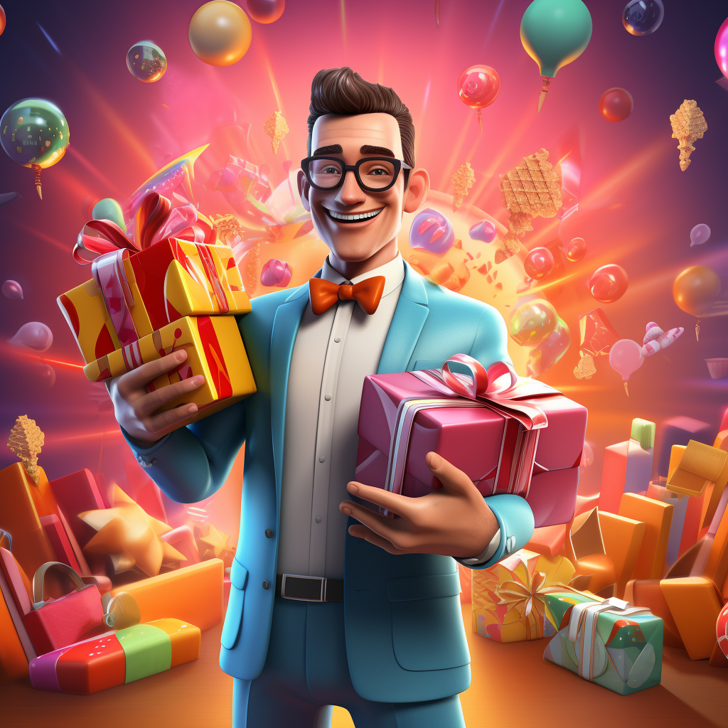 3D game character holding a gift