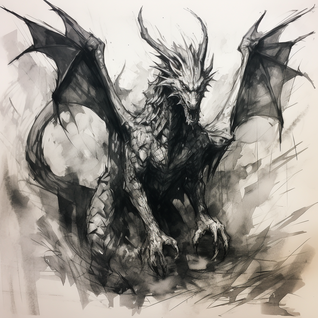 Abstract Dragon Sketch in Dramatic Perspective