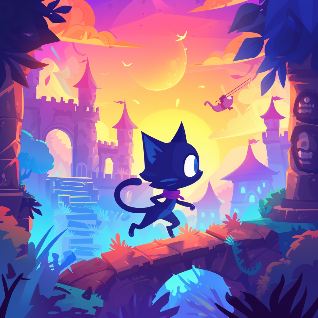 Game runner cat fantasy background