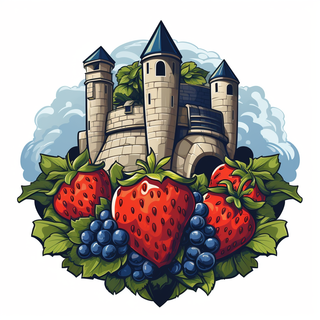 Artistic game castle with blueberries and strawberries