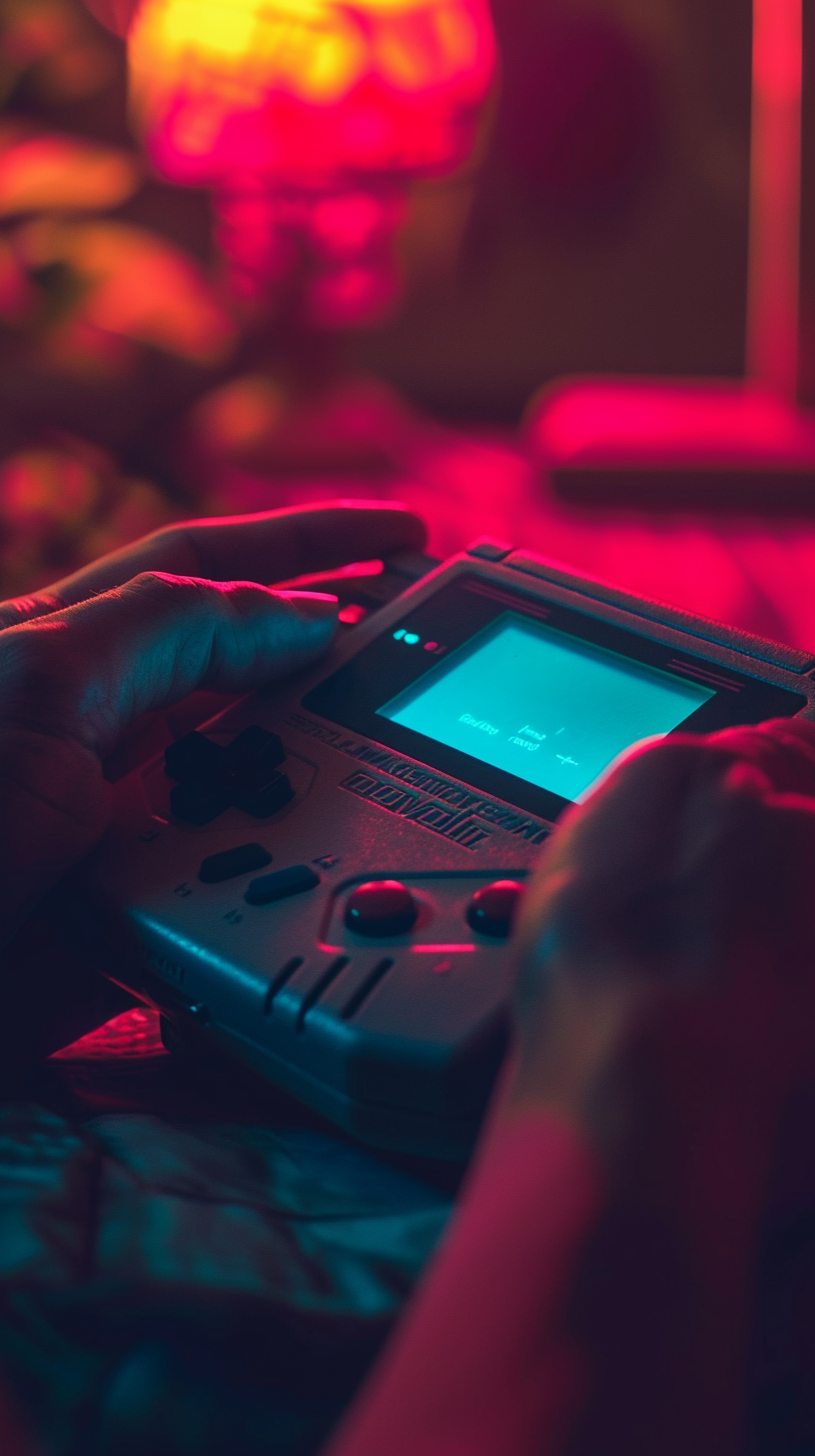 Hands Playing Gameboy, Screen Lighting Up