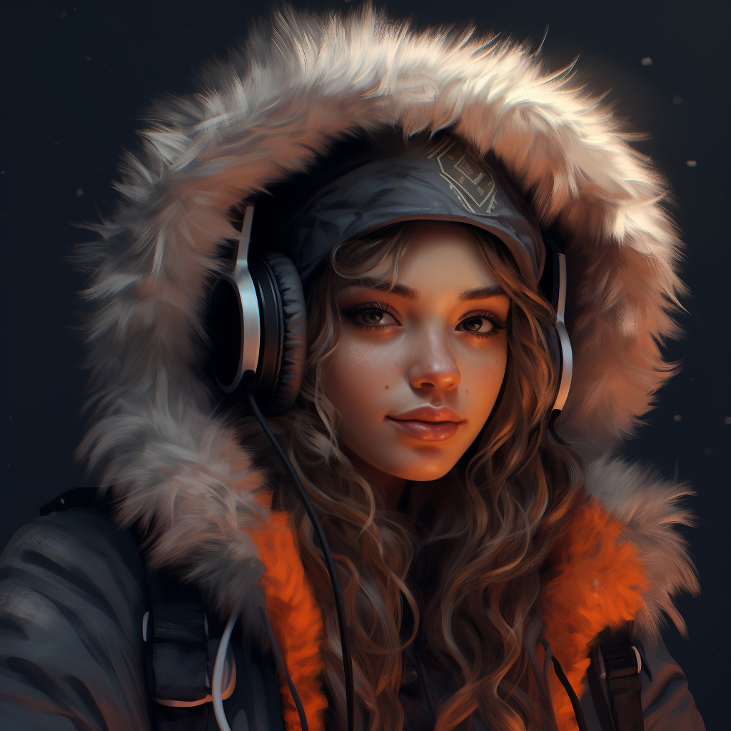 Commusinst gamer girl with fur hat and headphones