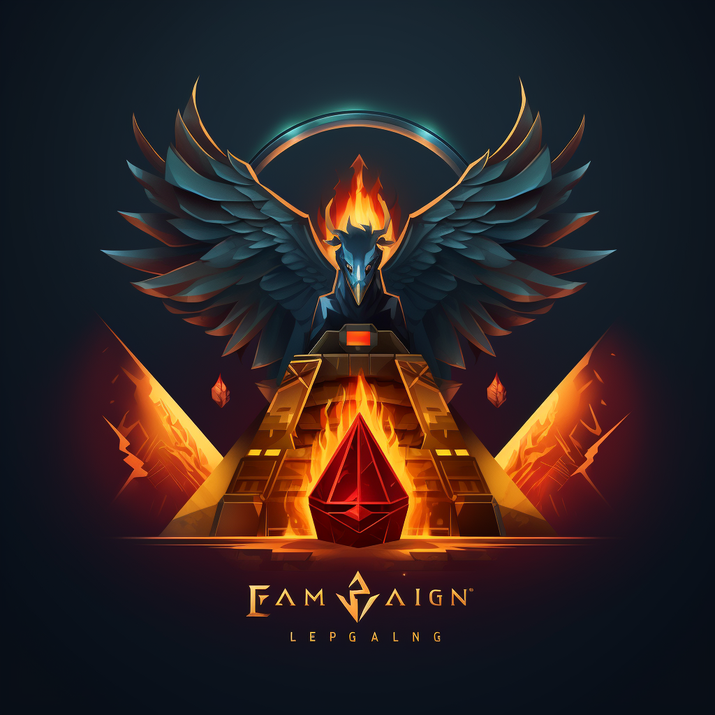 Gaming logo with pyramid, joystick, and phoenix