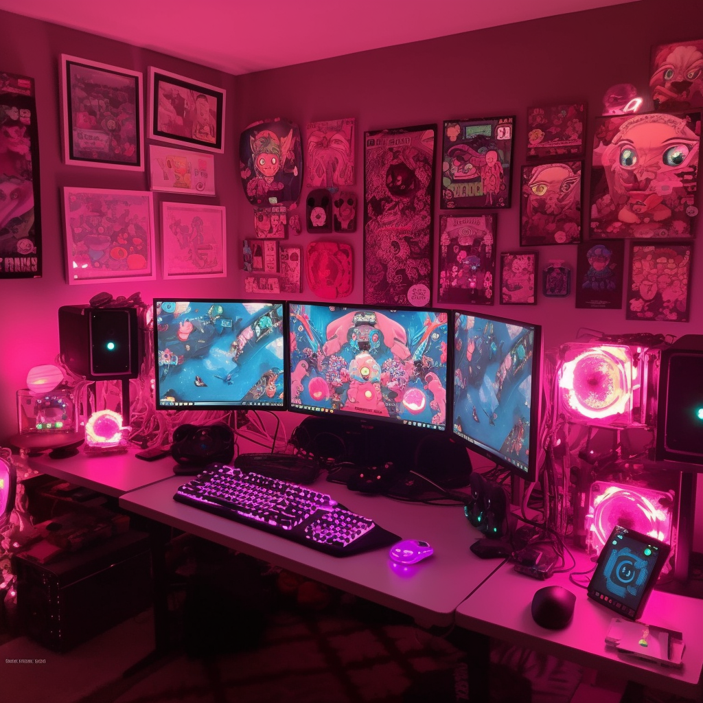 Pink theme gaming computer setup