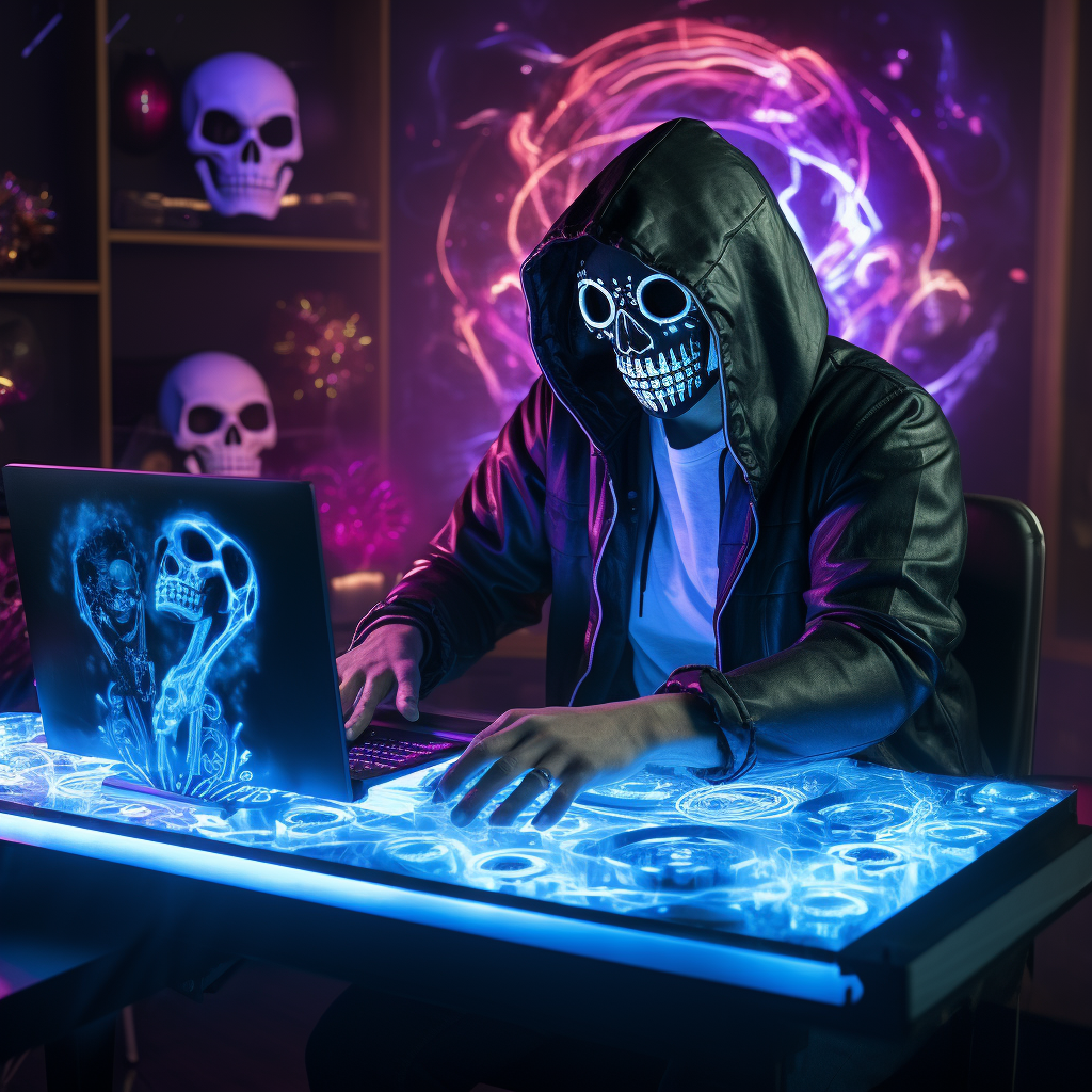 person gaming with skeleton mask