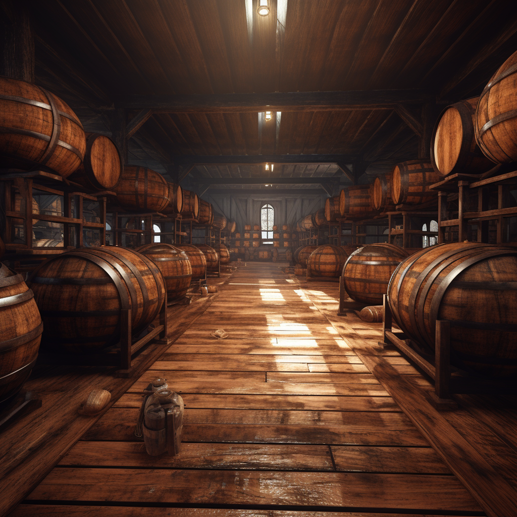 Wooden barrels in gaming MMO room