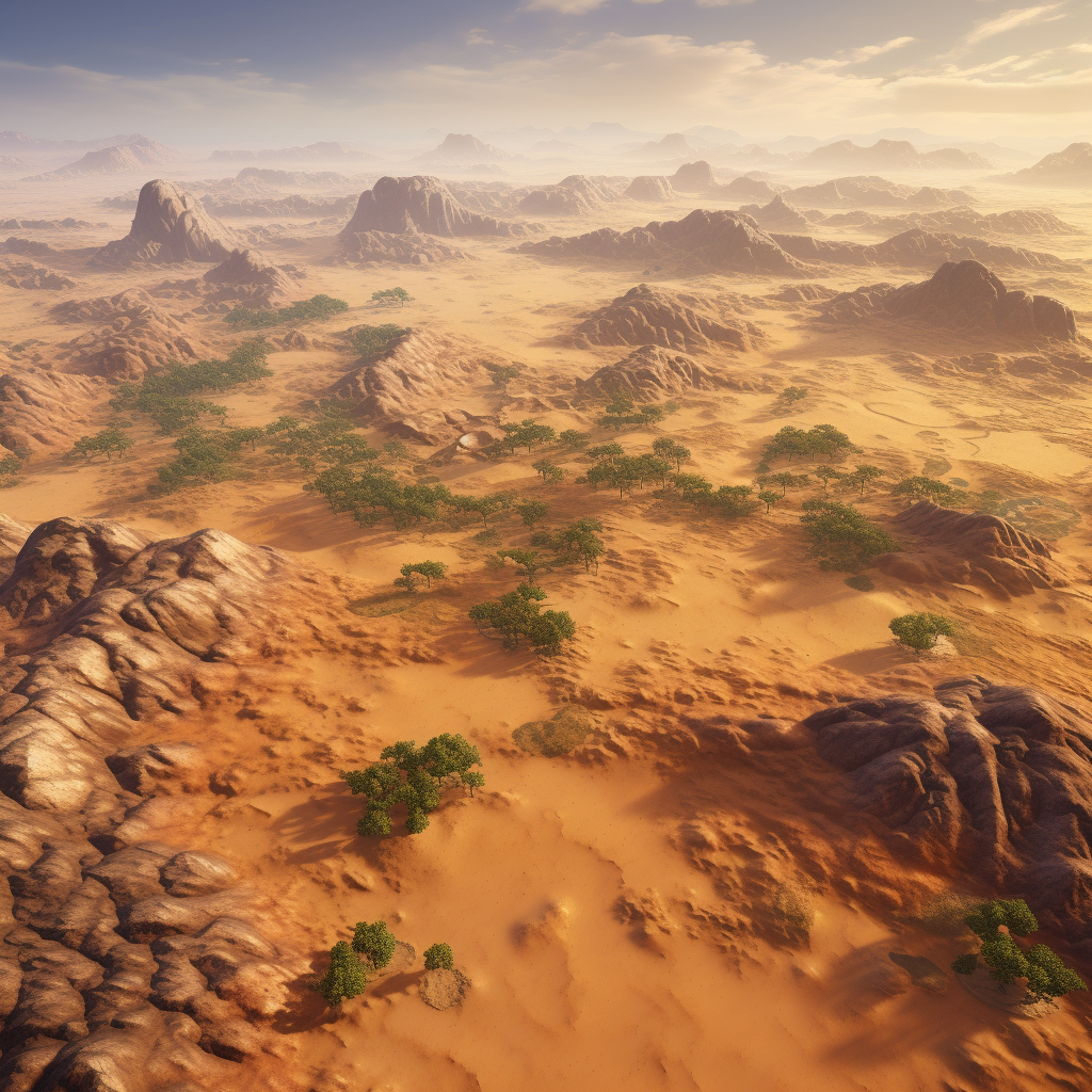 Gaming MMO Yellow Sand Desert Mountains Aerial View