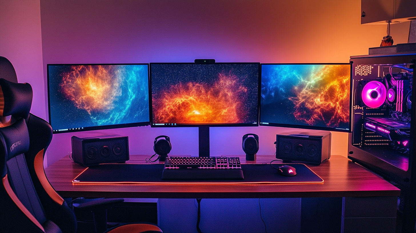 Modern Gaming Setup Desk Monitors