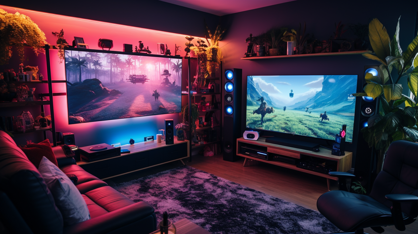 Modern gaming setup in living room