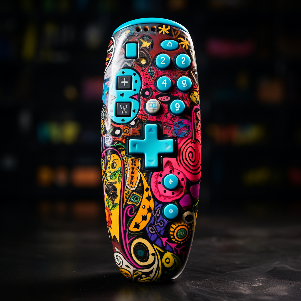 Colorful gaming remote with unique buttons