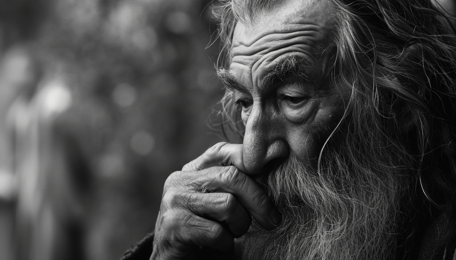 Gandalf picking his nose in portrait photography