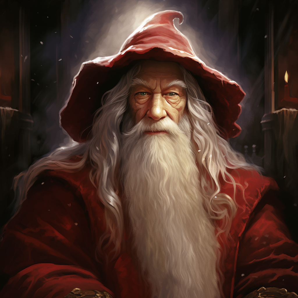 Gandalf dressed as Santa spreading joy