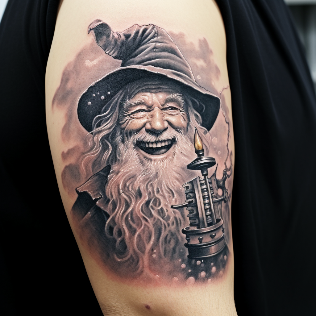 Gandalf with Tattoo Machine Laughing