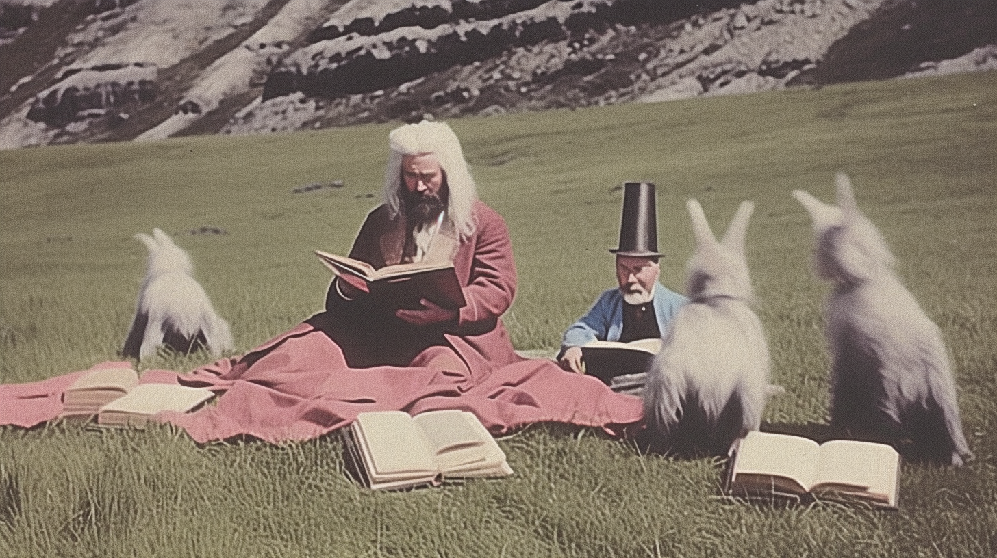 Gandalf teaching quantum physics with adventure pulp aesthetic