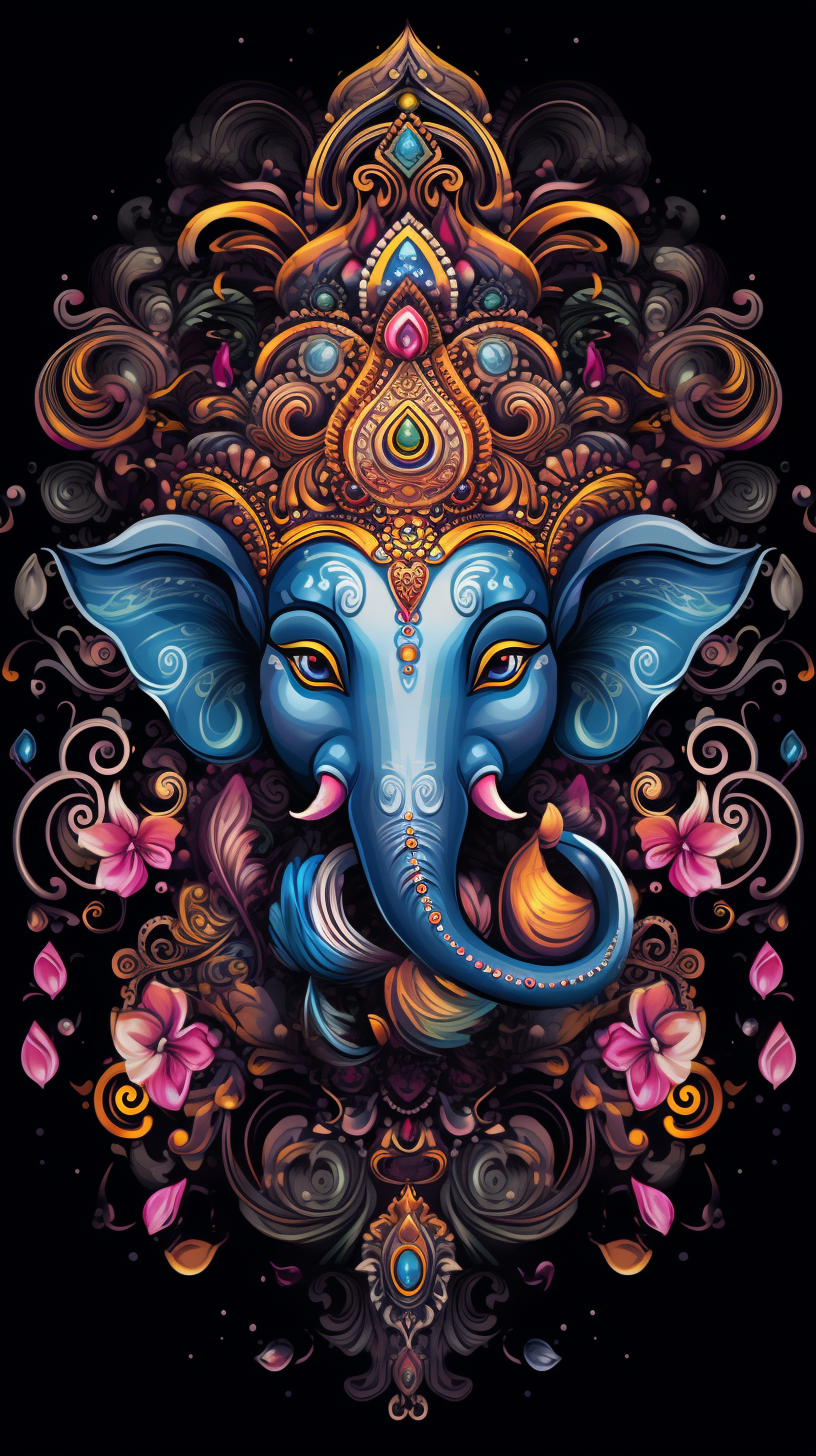 Ganesh with jeweled dark lineart