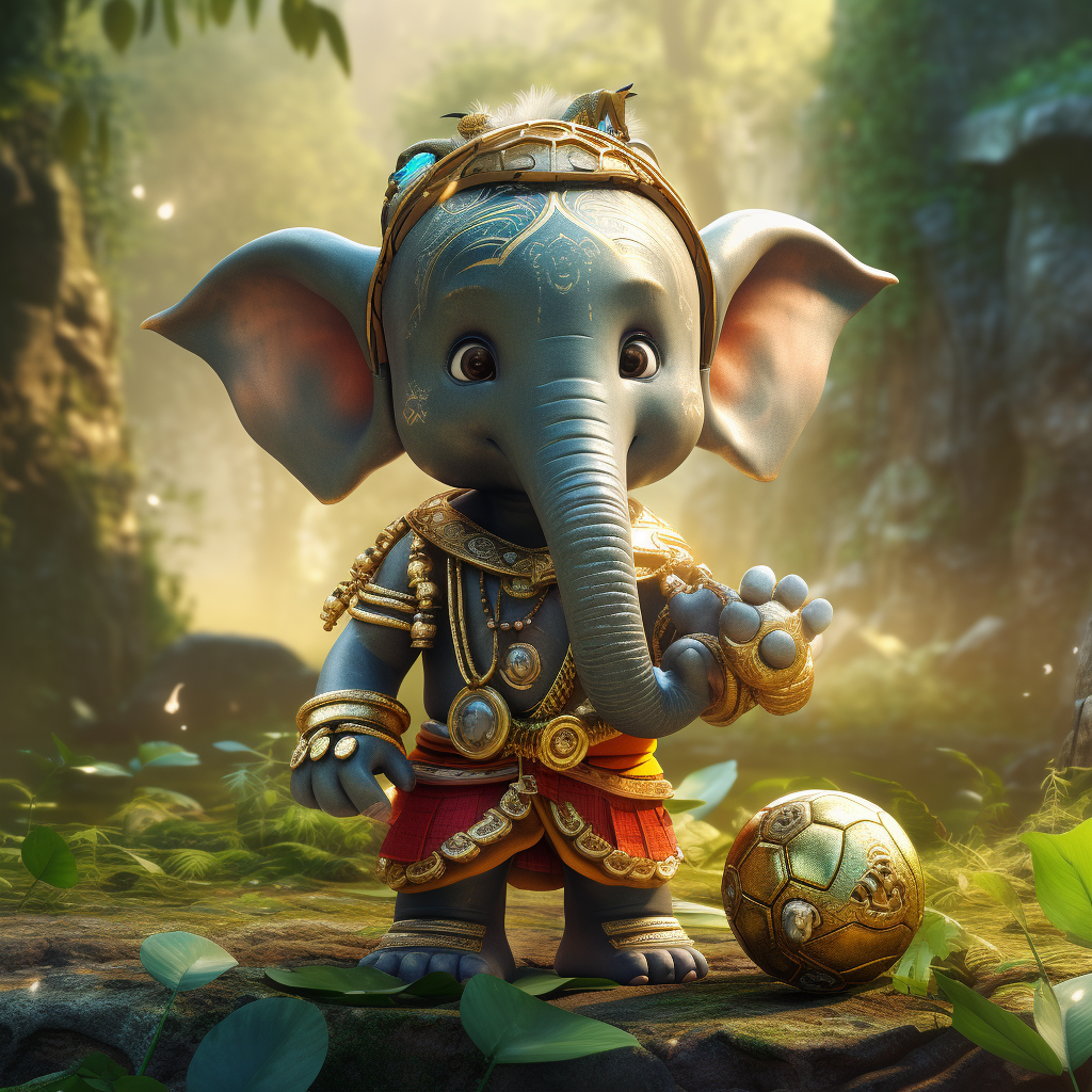 Cute kid Ganesha playing with football