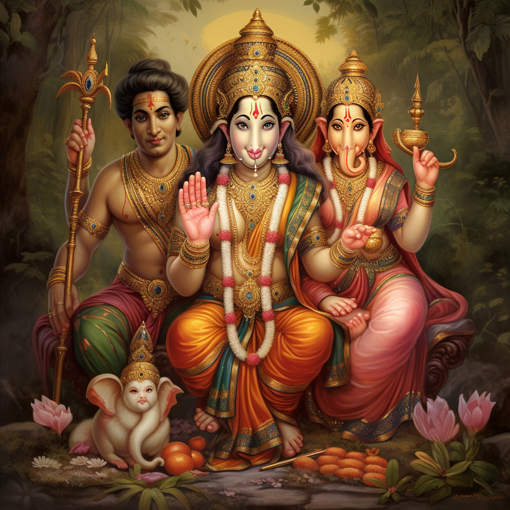 Ganesha with Shiva and Parvati - Divine Blessings