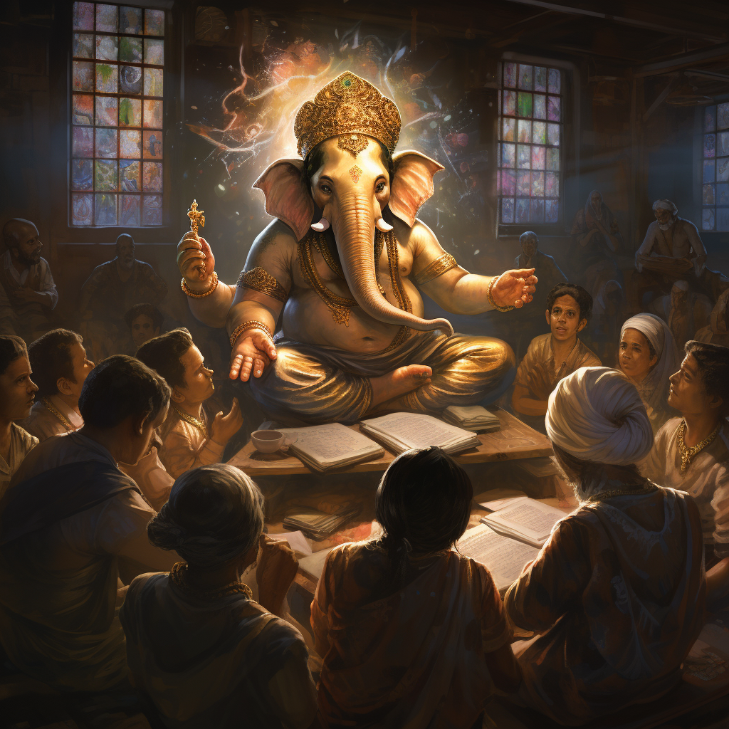 Ganesha teaching students with wisdom