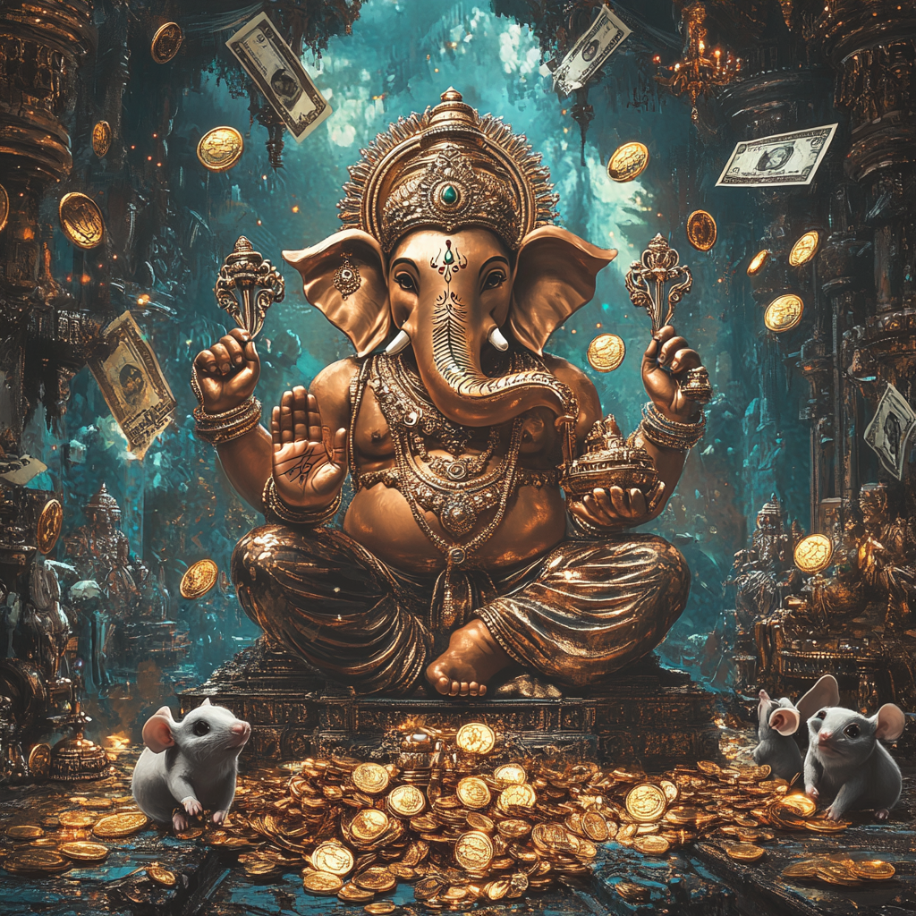 Radiant Ganesha statue with metallic elements